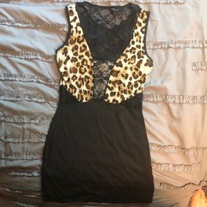 Leopard and black lace dress